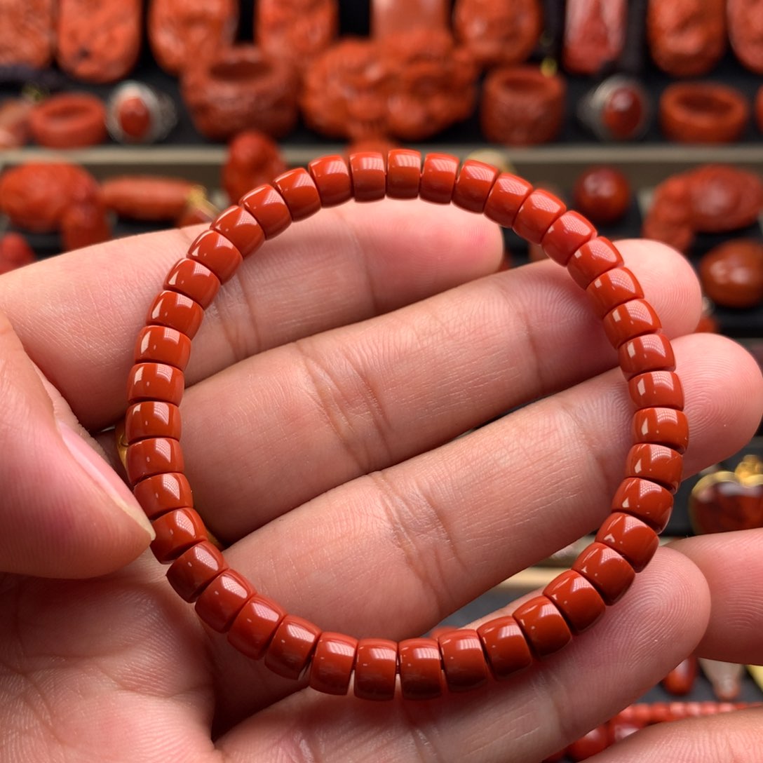 南红玛瑙精工直切药片手串6+未镶嵌