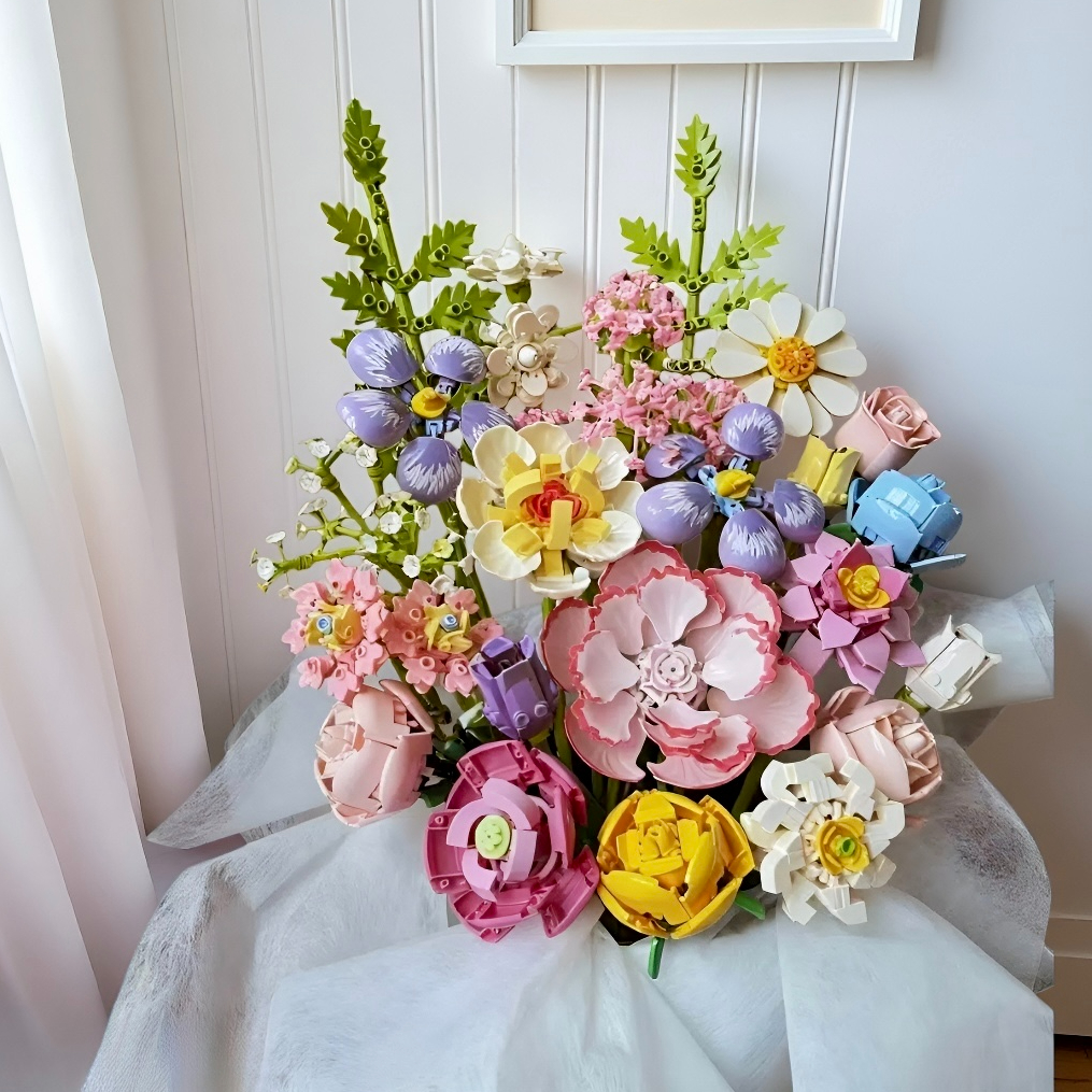 积木花束拼装一整套diy材料包圣诞母亲节七夕节情人节520生日礼物