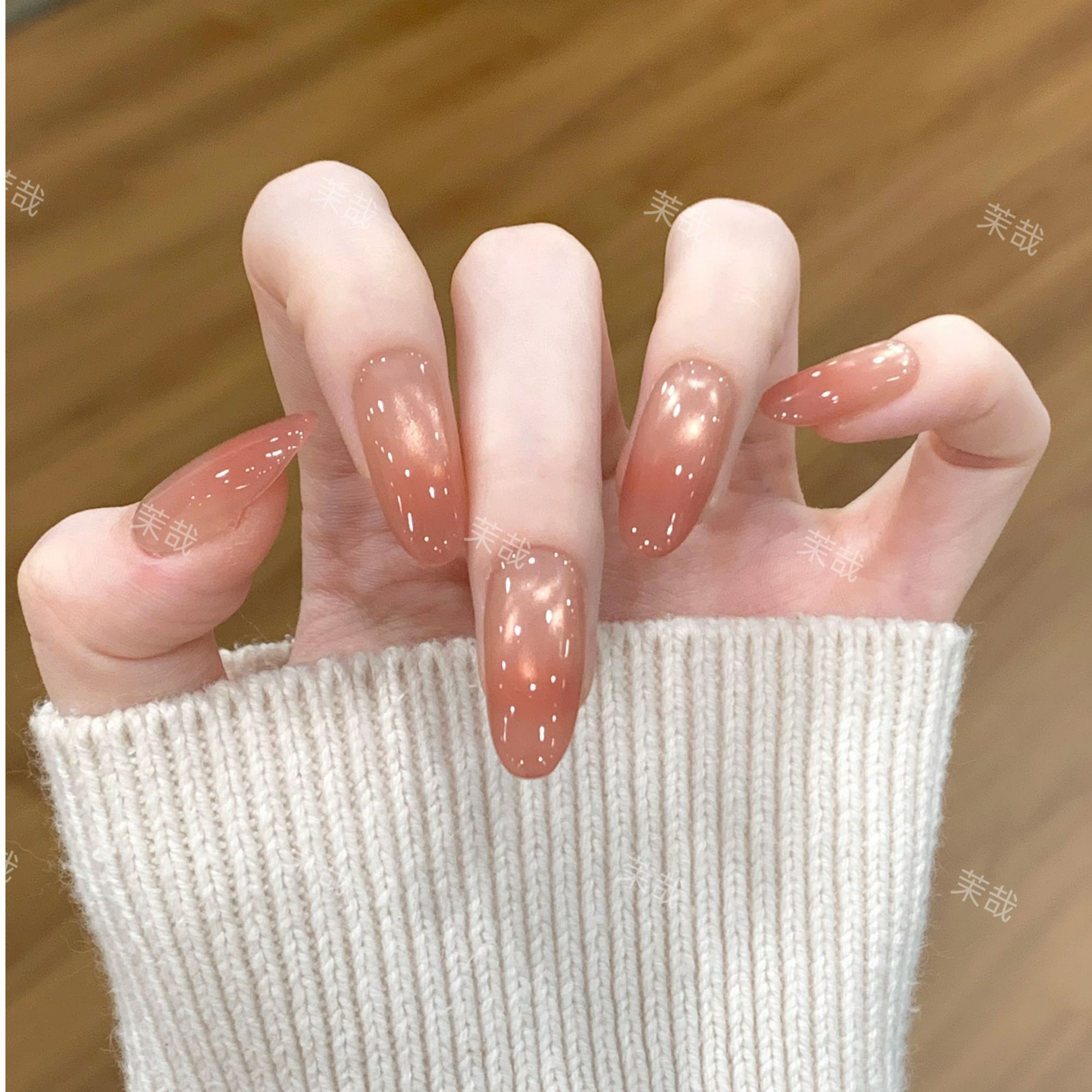 茉哉现货【燕麦茶】纯手工定制美甲拆卸穿戴甲A5057