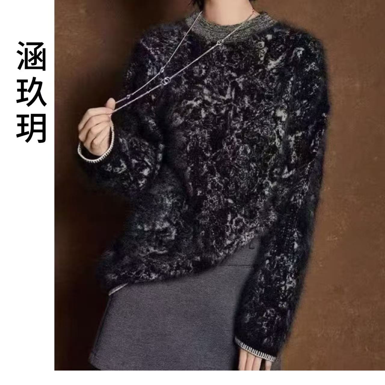 涵玖玥【重磅拉绒】有腔调厚款 手缝线边沿设计感上衣影-891