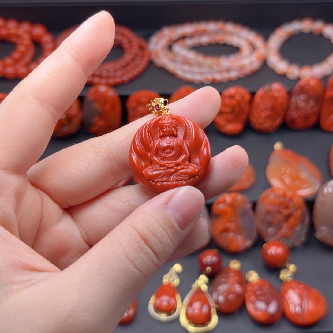 南红玛瑙南红18K金镶嵌