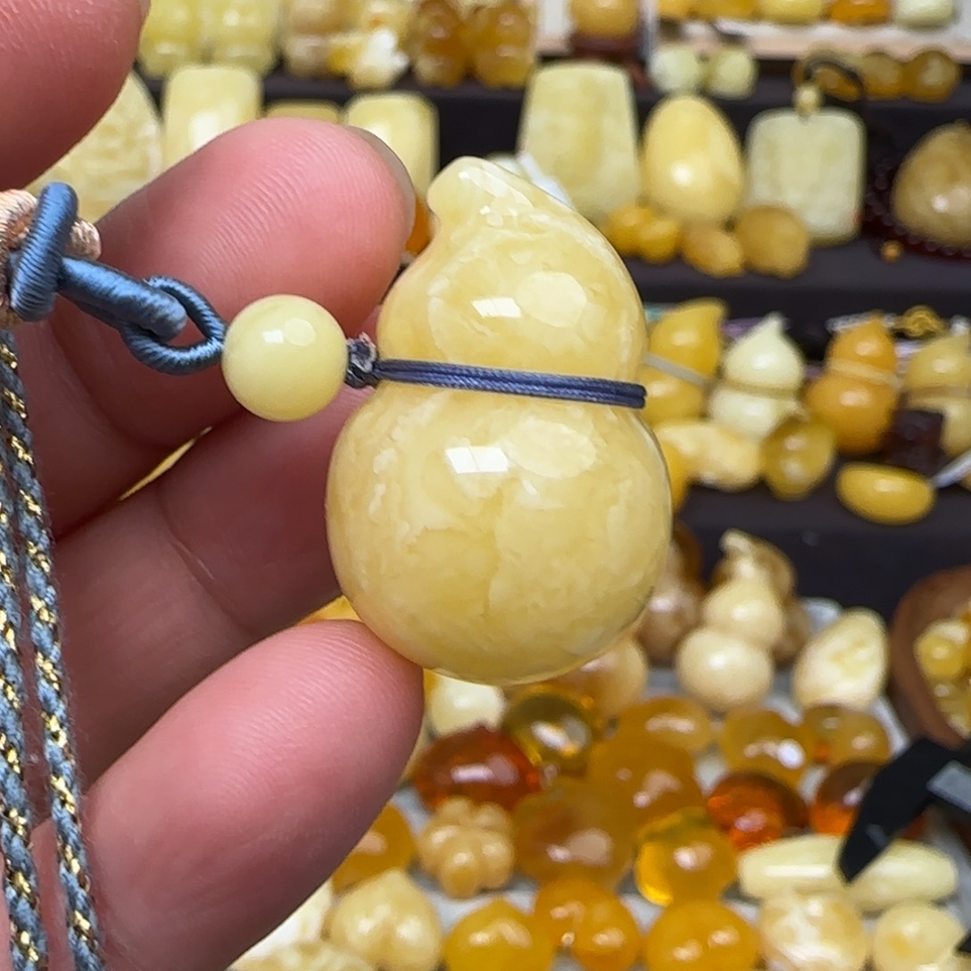 琥珀套链未镶嵌天然俄料蜜蜡葫芦吊坠