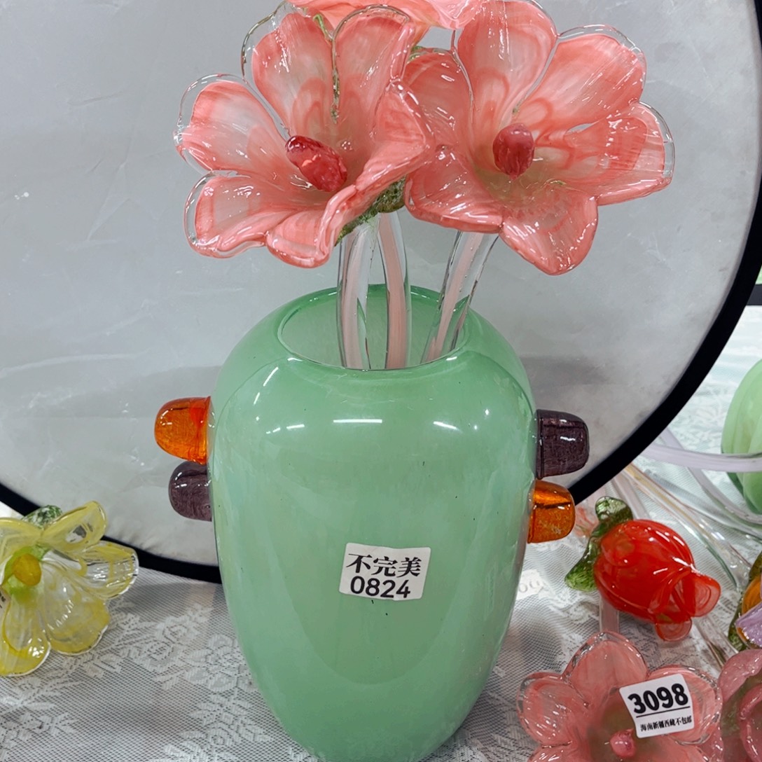 3朵花+1瓶不完美家悦美居琉璃摆件