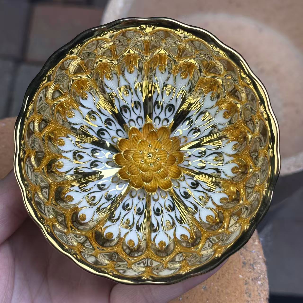 手工茶器 金玉满堂【太阳花金莲花】主人杯