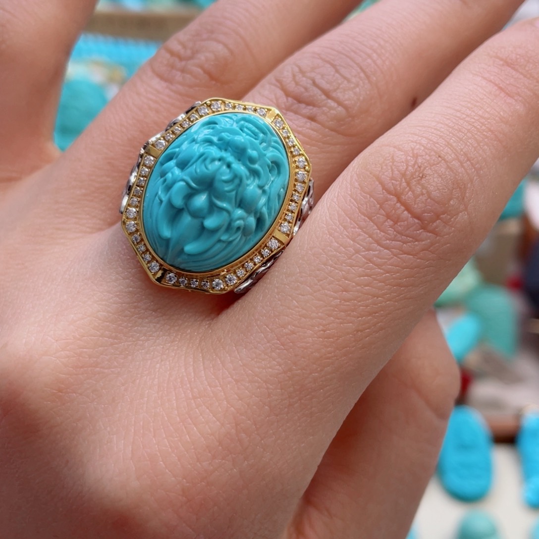 绿松石珠宝奇石18K金镶嵌