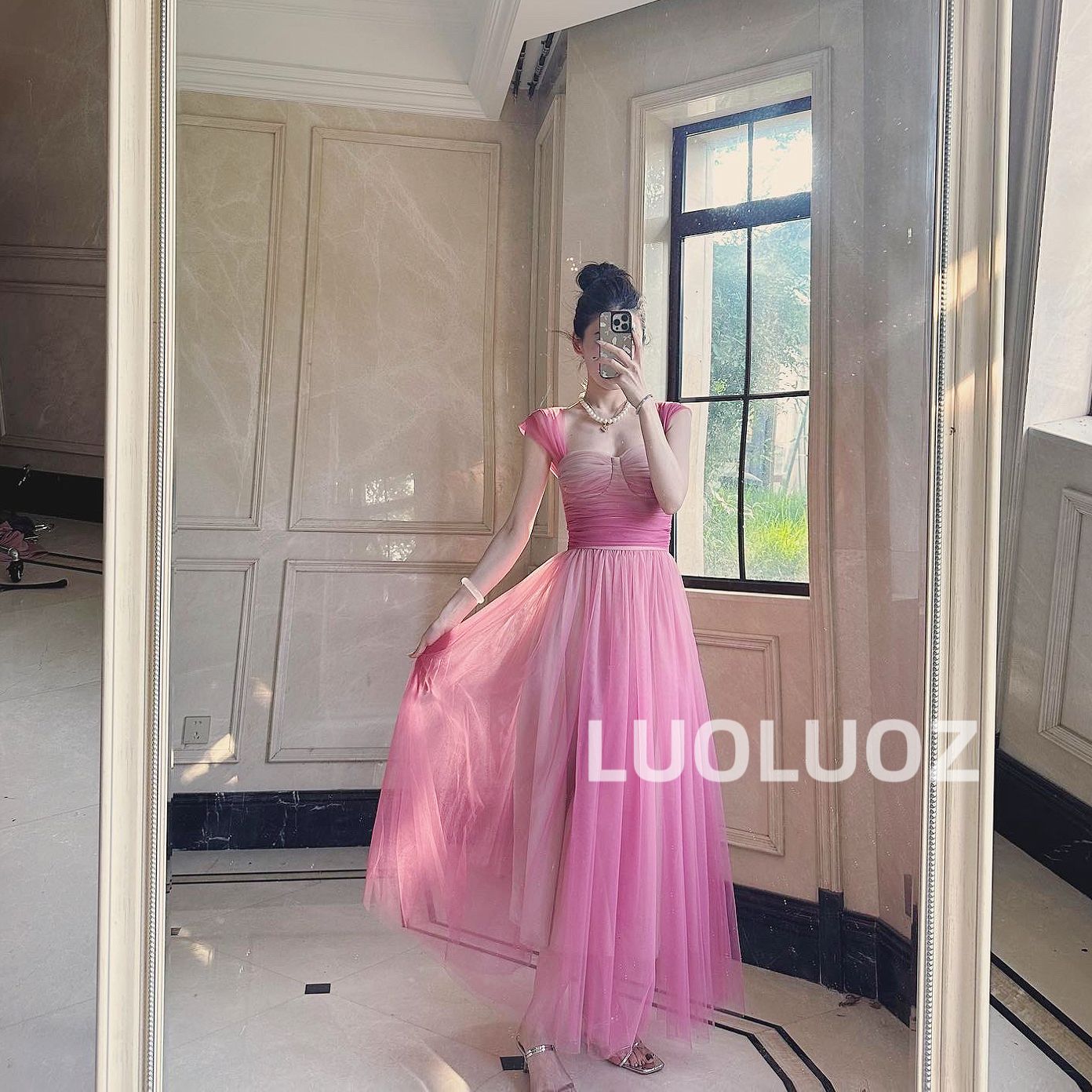 【现货】LUOLUOZ【丘比特】高级感绝美色系气质收腰长款连衣裙JF097