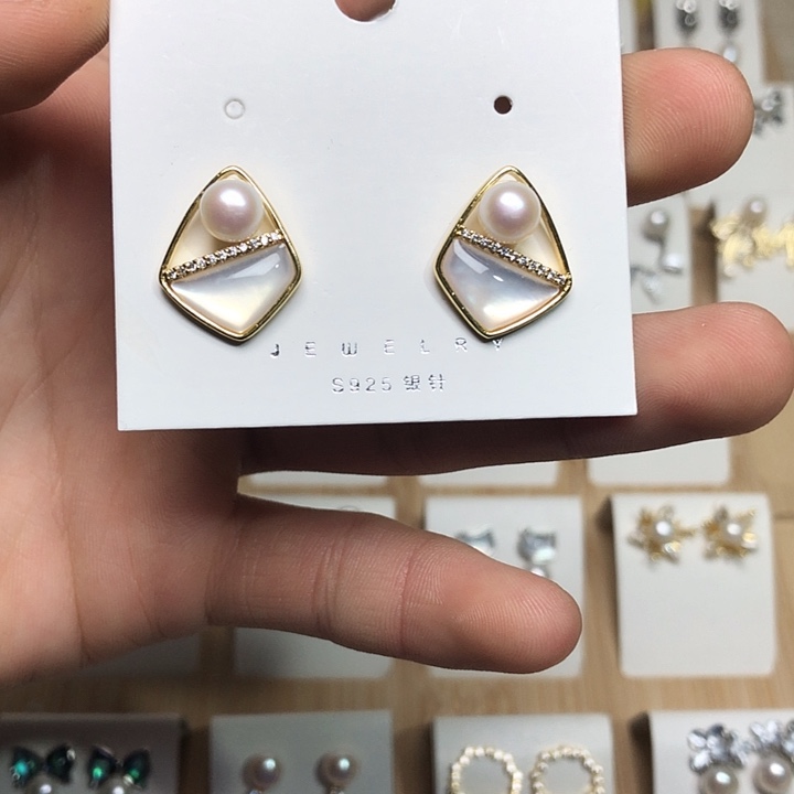 淡水珍珠耳饰银S925镶嵌