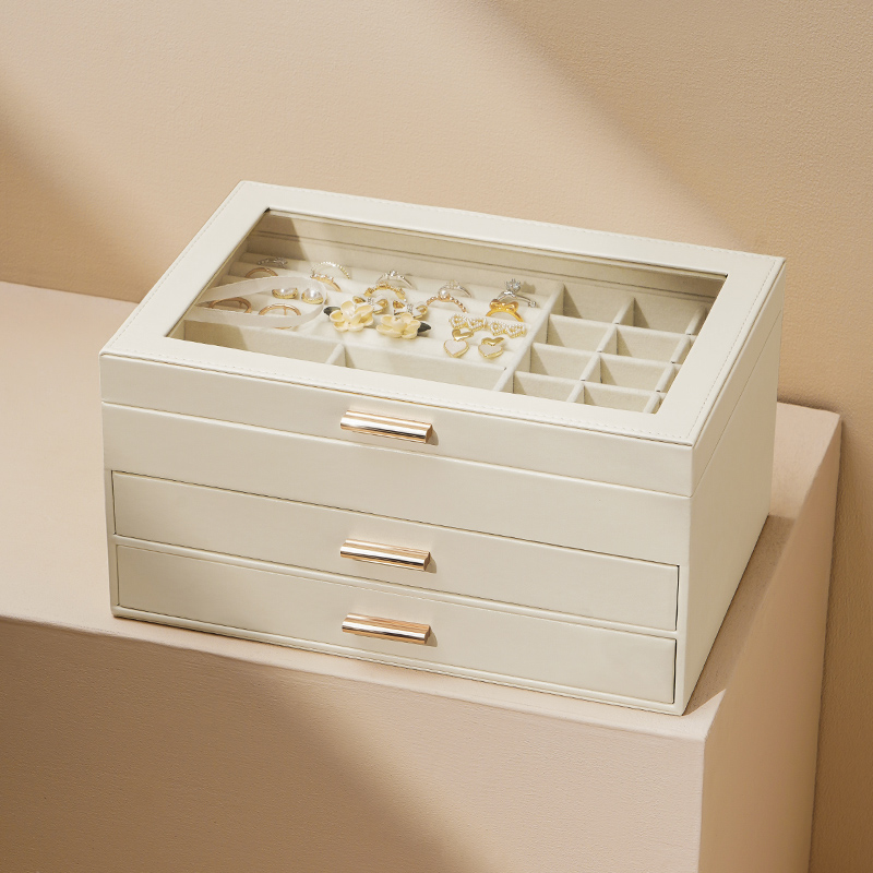 首饰盒/箱 【直播专属】精致饰品珠宝大容量翻盖开窗收纳盒