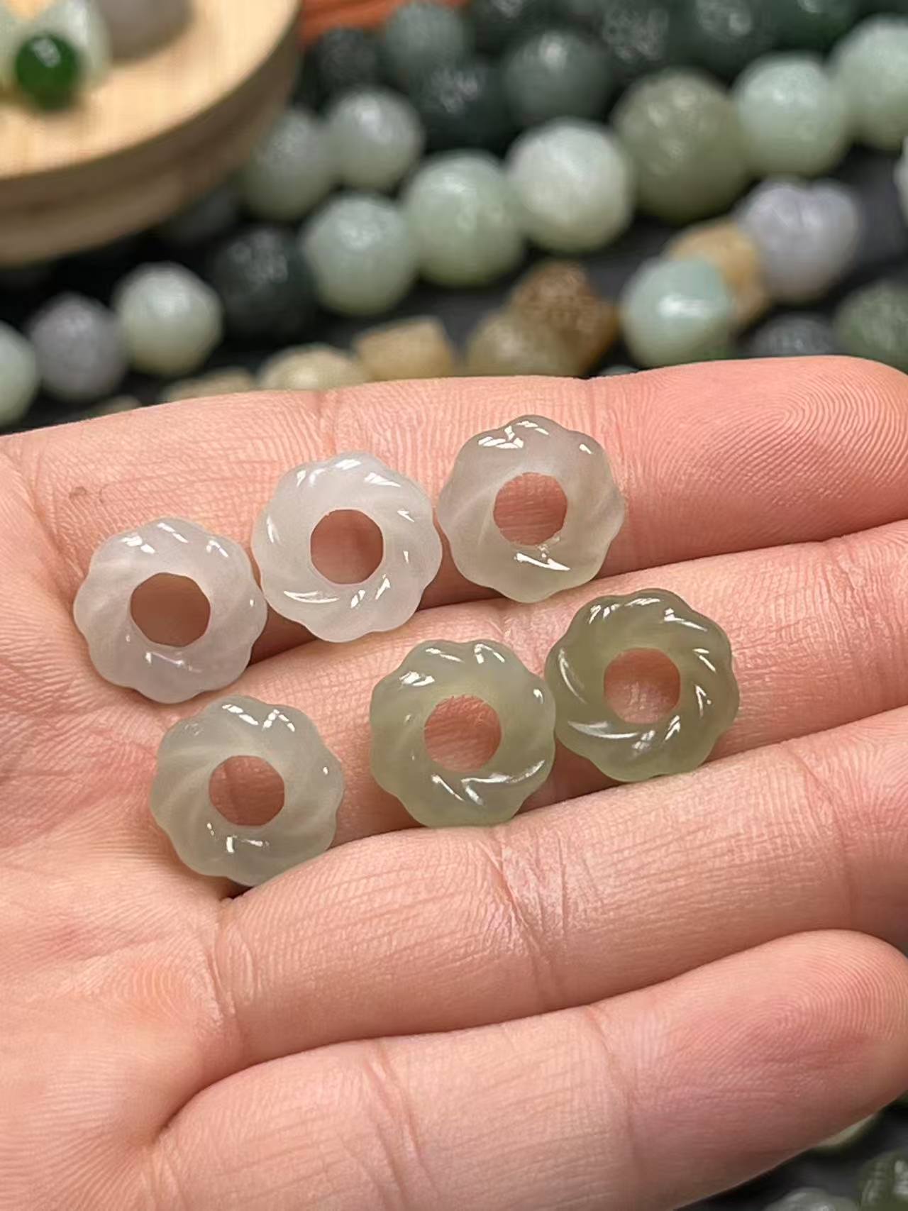 天然和田玉冰透麻花甜甜圈玉环螺纹大孔平安环隔片diy手链配饰