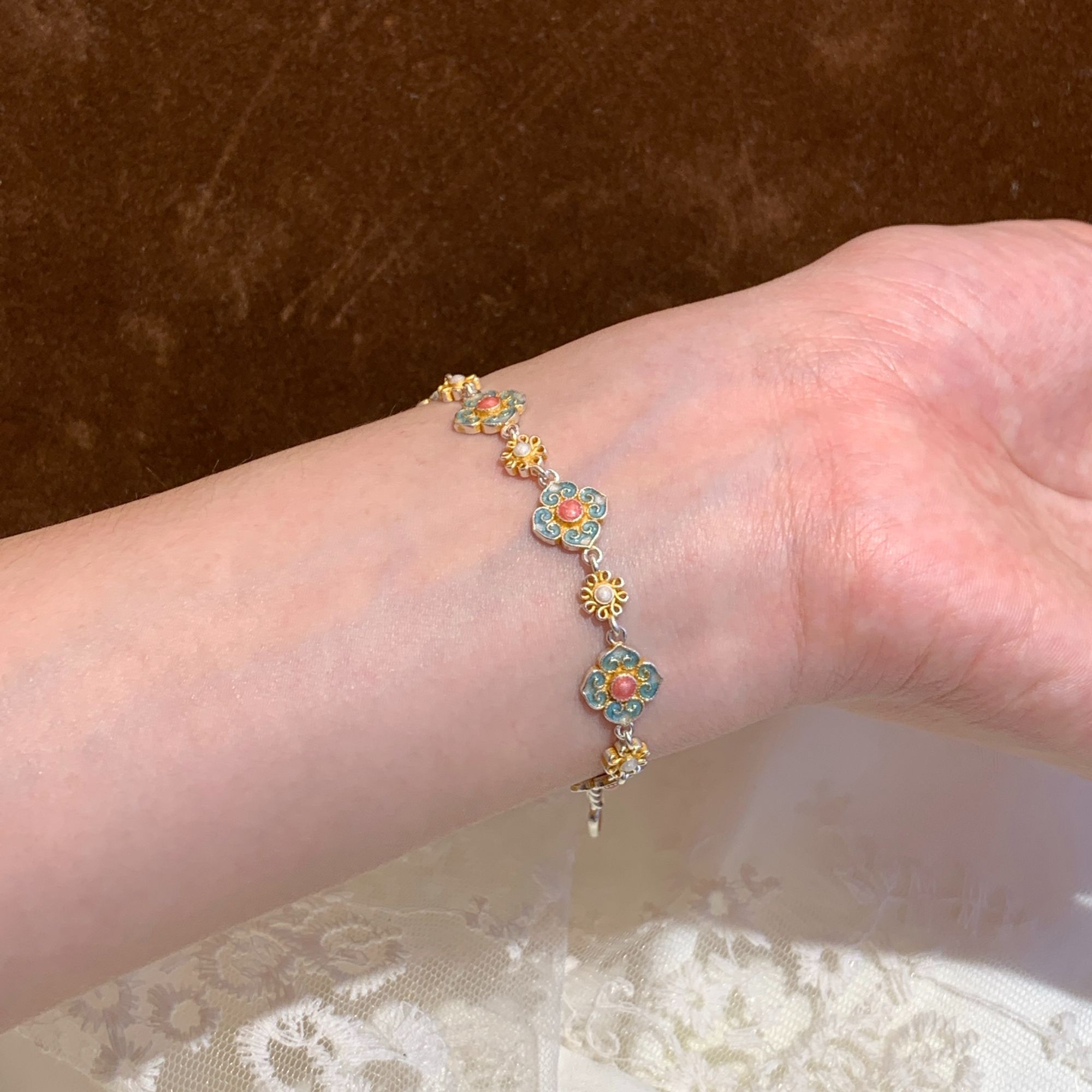 足银珐琅手链 燕归yangui“玉生烟”足银999.9宫廷风珐琅手链