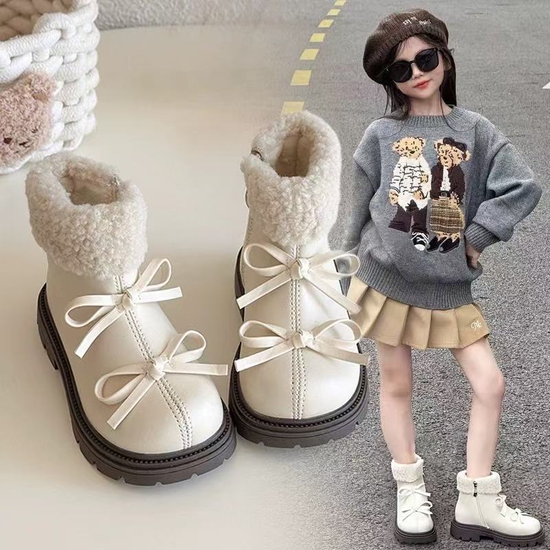 （踏步兔）女童马丁短靴子儿童二棉鞋子2025冬季新款加绒公主小皮靴