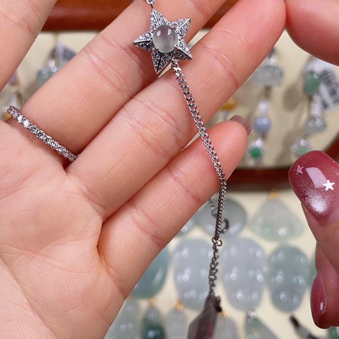 翡翠银S925镶嵌颈饰缅甸天然翡翠a货