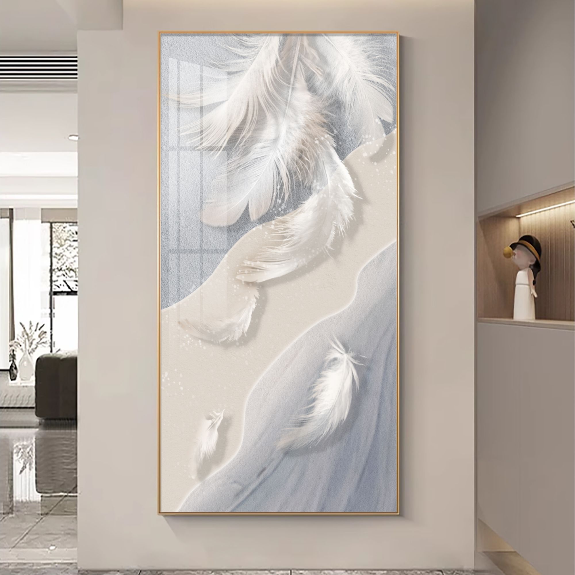 品兰【轻羽飞扬】奶油羽毛玄关画客厅入户门梦幻浪漫壁画走廊玄关画