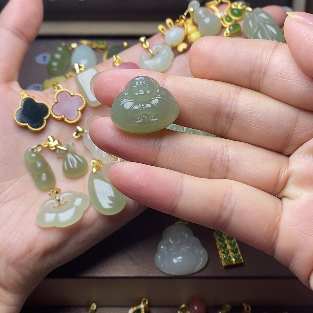 和田玉颈饰银S925镶嵌