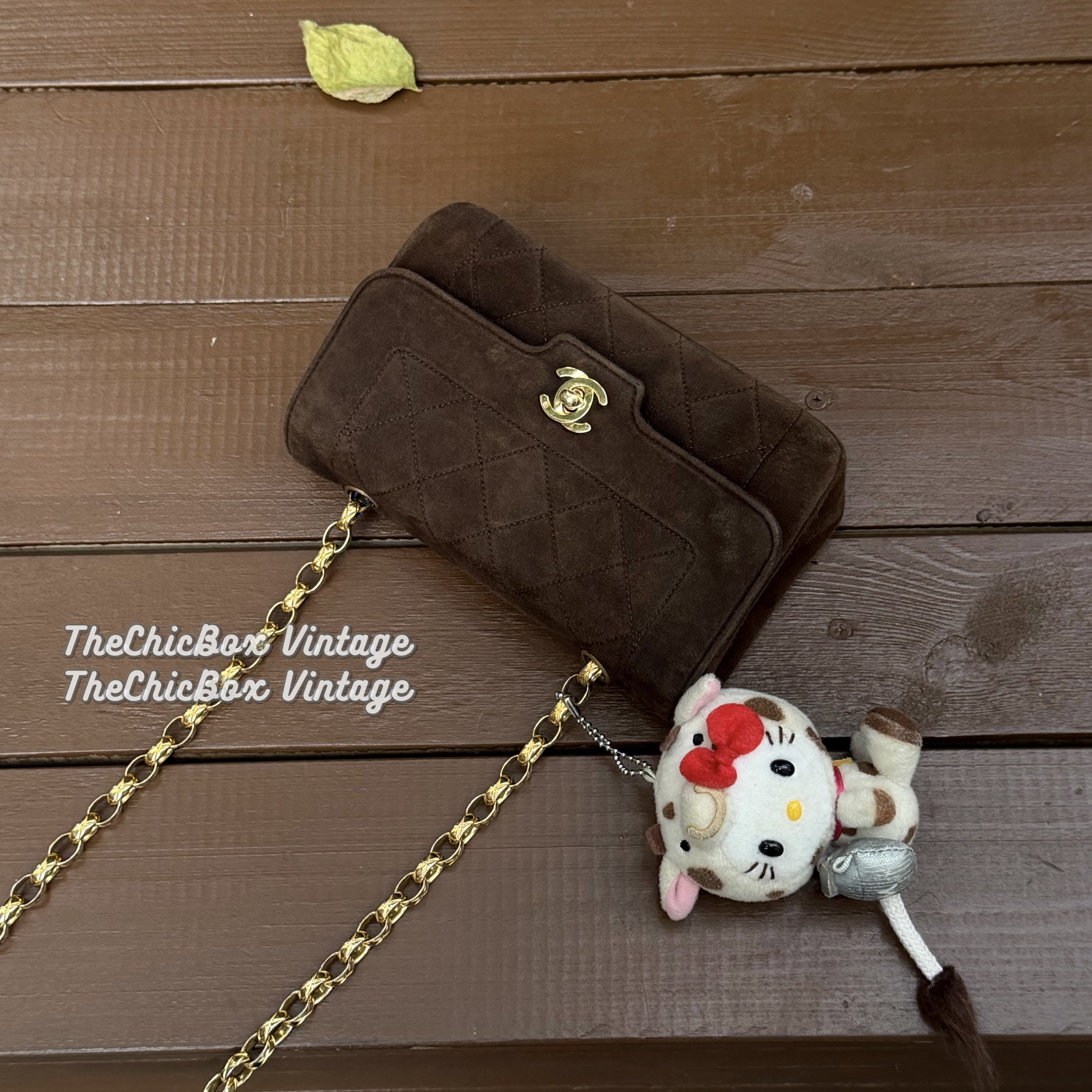 95新 Chanel/香奈儿 只盒/初代巧克力棕麂皮雕花链戴妃cf链条包