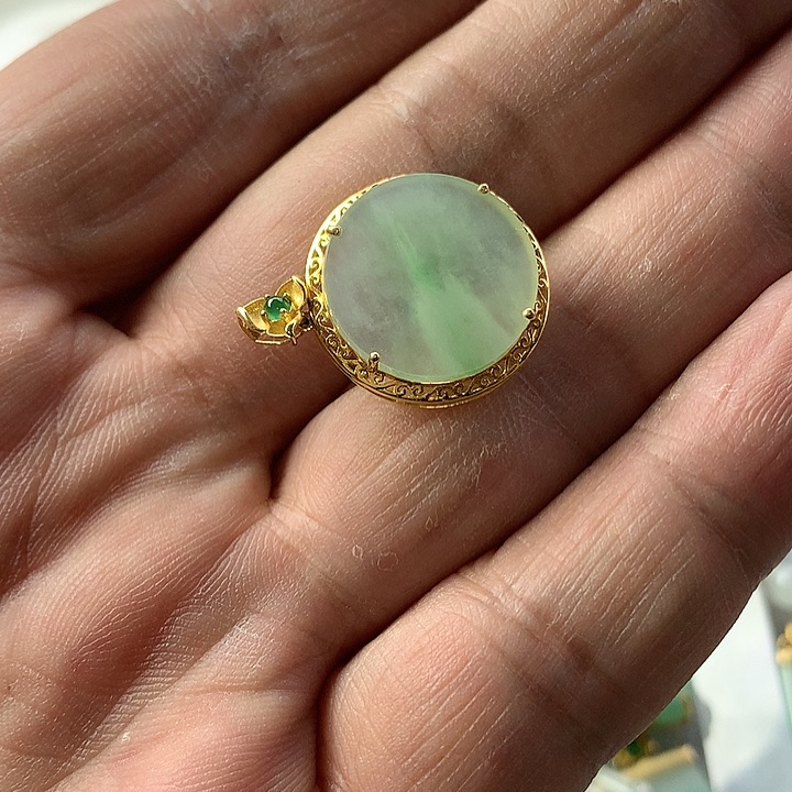 定制翡翠18K金镶嵌好****我翡翠