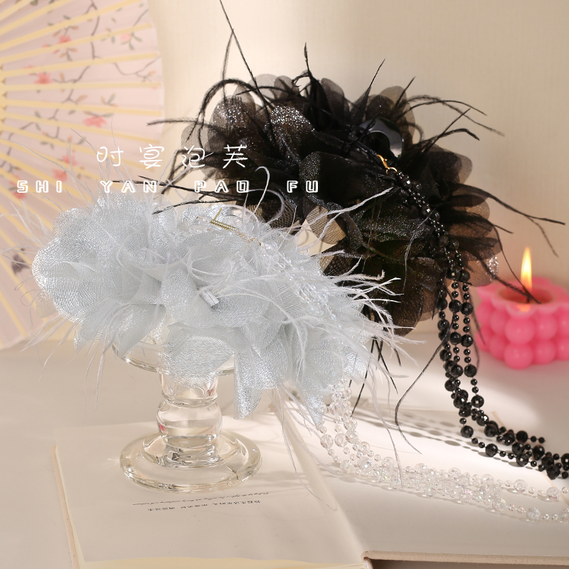 【素纱坠缕】抓夹羽毛网纱显发量发夹蓬松日常百搭优雅气质头饰发饰