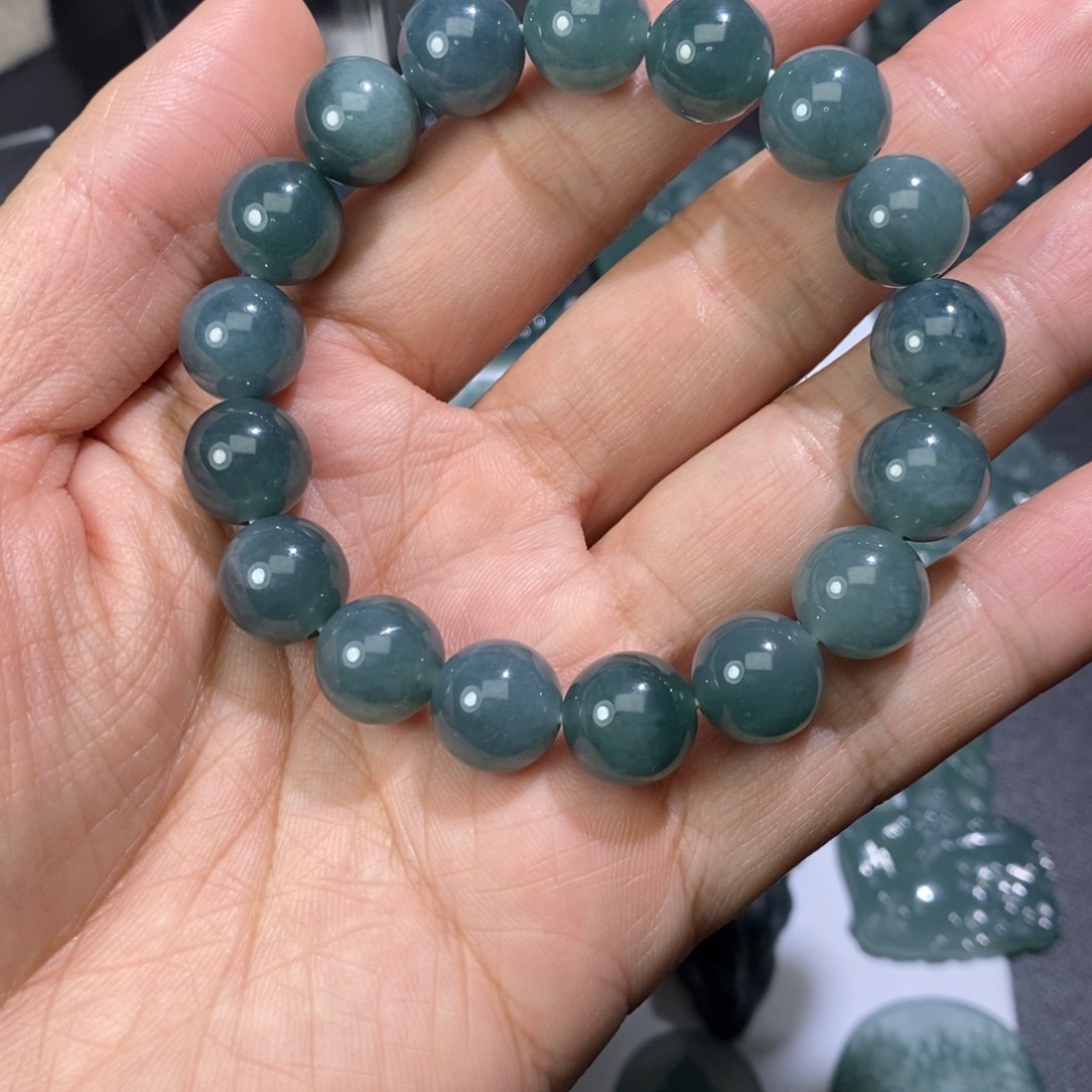 三***蛋定制翡翠未镶嵌12圆珠手串