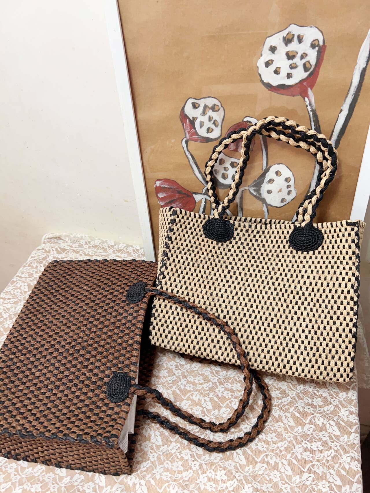 拉菲草细编织腋下包手提包单肩包托特包