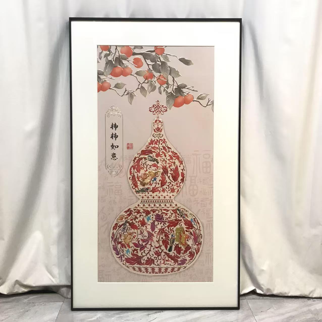 【务美艺术】铜雕柿柿如意挂画空间装饰摆件（09239）