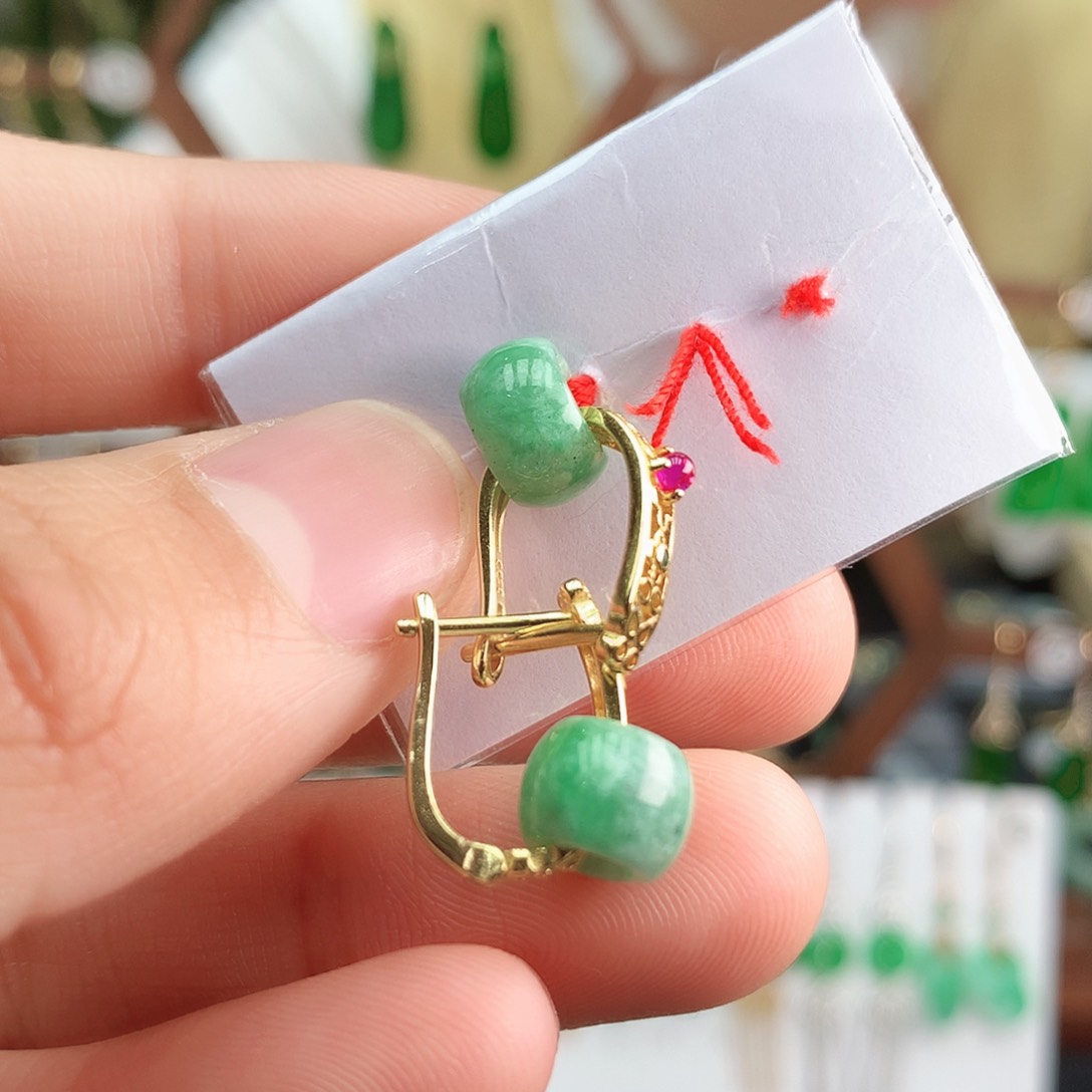 翡翠耳饰银S925镶嵌耳饰