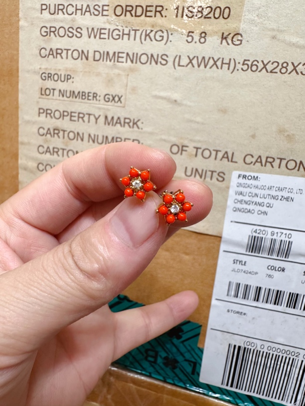 铜合金锆石耳饰 红色时尚甜美圣诞百搭宝石花朵耳钉可爱镶嵌饰品