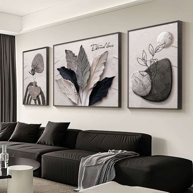 Z致韬家大业大客厅大白墙装饰画抽象极简风格沙发背景墙装饰画