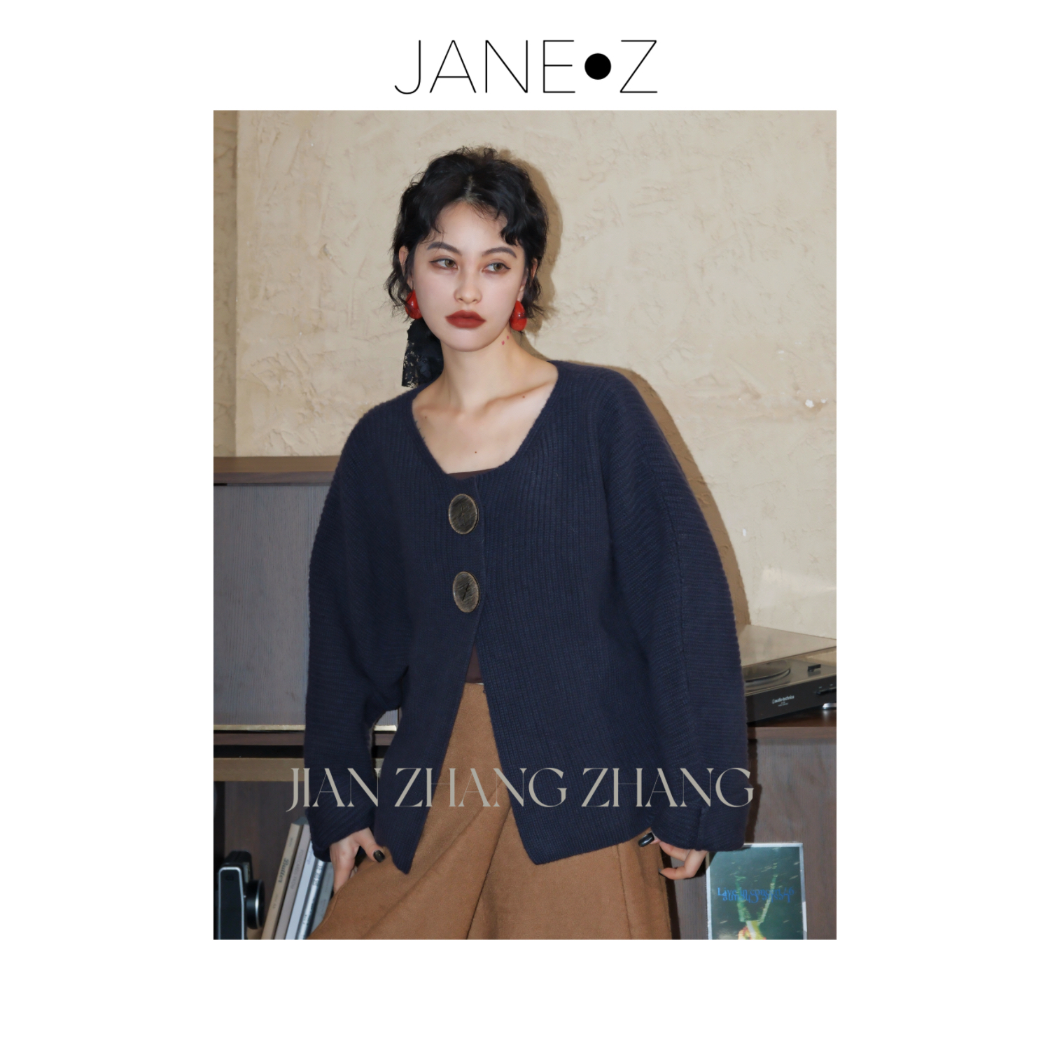 【雾都恋人】100%绵羊毛气质两粒扣设计慵懒显瘦百搭针织开衫JZ8867