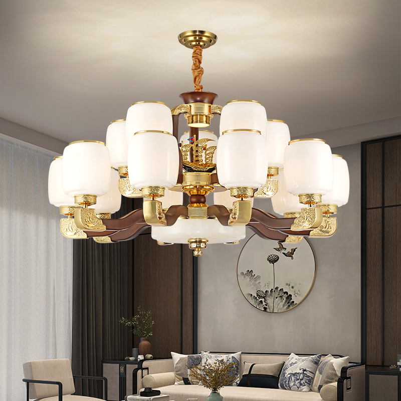 2025一帆顺风铜加弯木新中式禅意简约国风大气客厅餐厅别墅吊灯