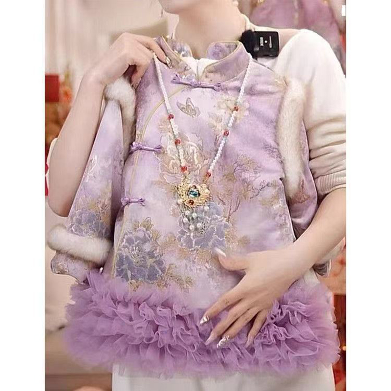 【冬装新款】女童加绒棉服冬季2025年中国风上衣小女孩加厚保暖旗袍