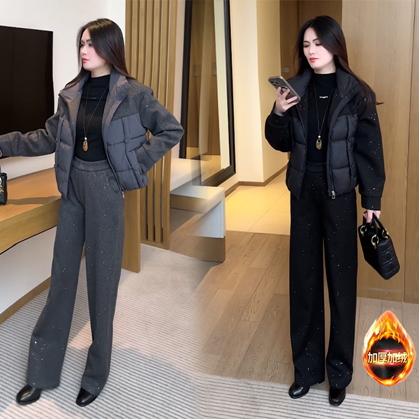 【季颜品牌】冬季新款时尚穿搭气质休闲洋气显瘦小个子棉服套装53