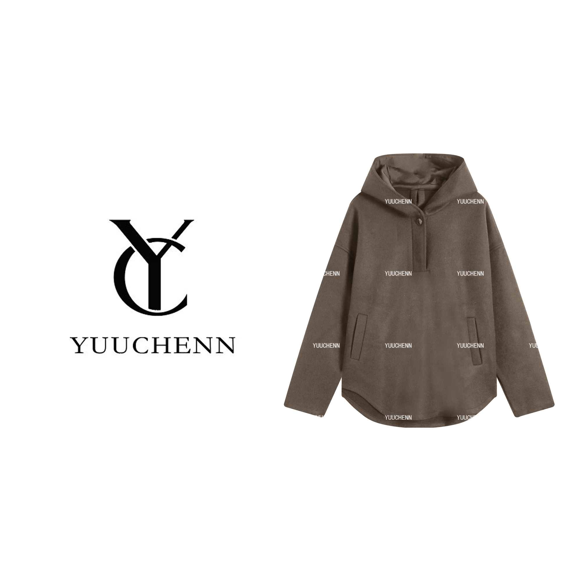 YUUCHENN绵羊毛通勤风连帽卫衣女秋冬时尚百搭休闲上衣23C50067