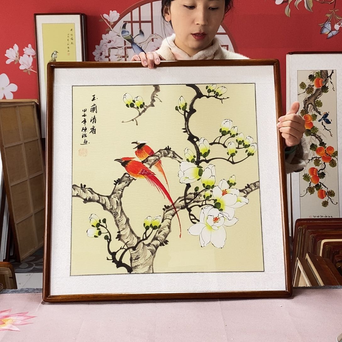 国画手写手绘带框包邮