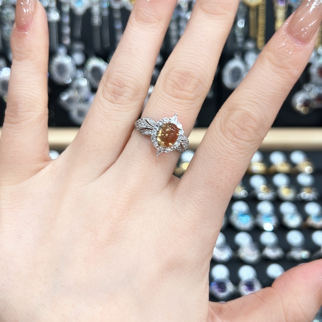 黄晶戒指银S925镶嵌戒指