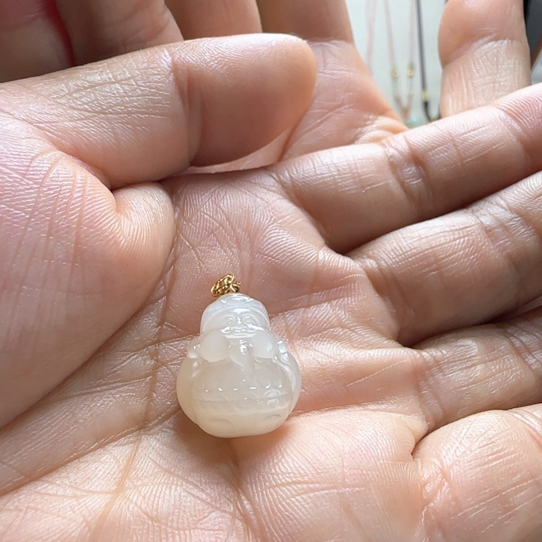 和田玉18K金镶嵌吊坠(赠链)良*