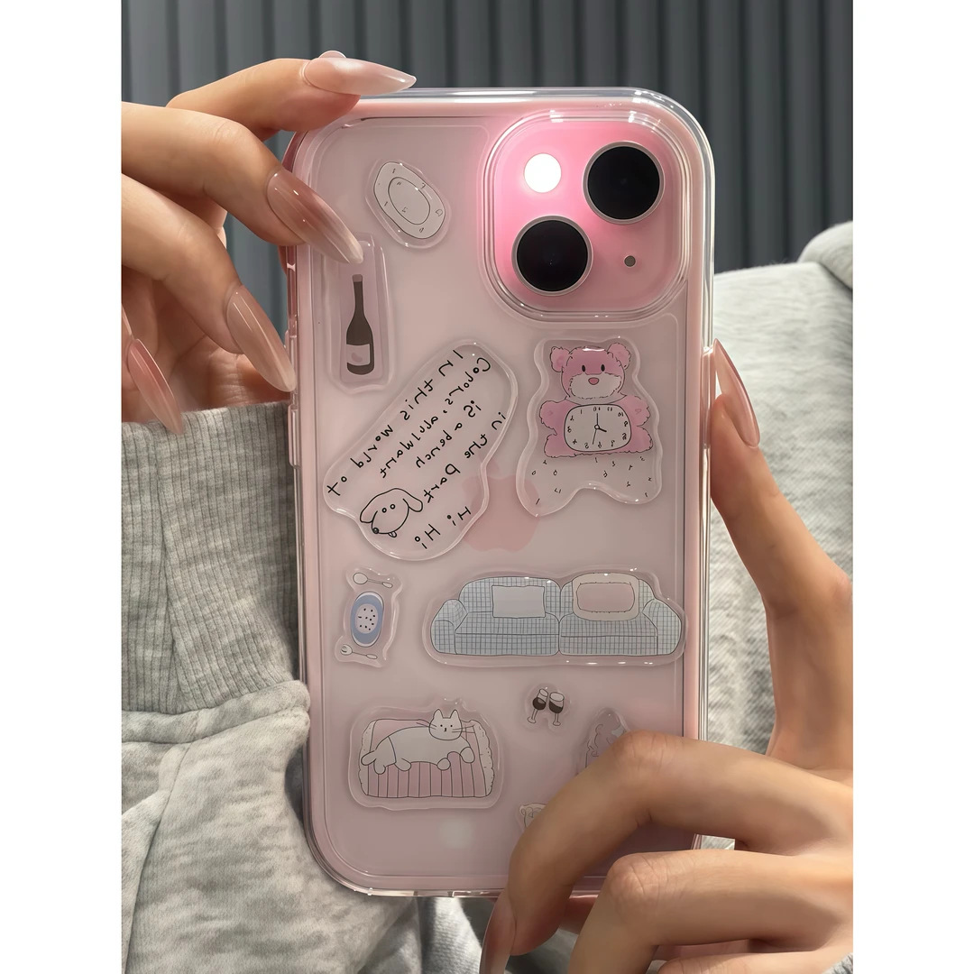 DIY滴胶贴纸雪人适用iPhone 17粉熊16手机壳14二合一15彩边13