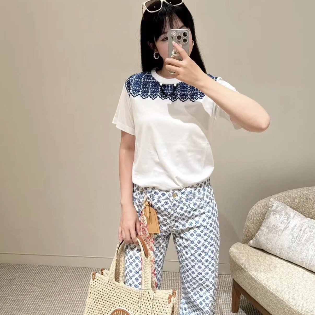 99新 LouisVuitton/路易威登 D500799/刺绣链条短袖/尺码XS