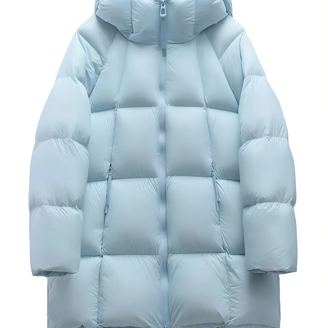 新款白鸭绒羽绒服长款加厚纯色百搭时尚洋气外套