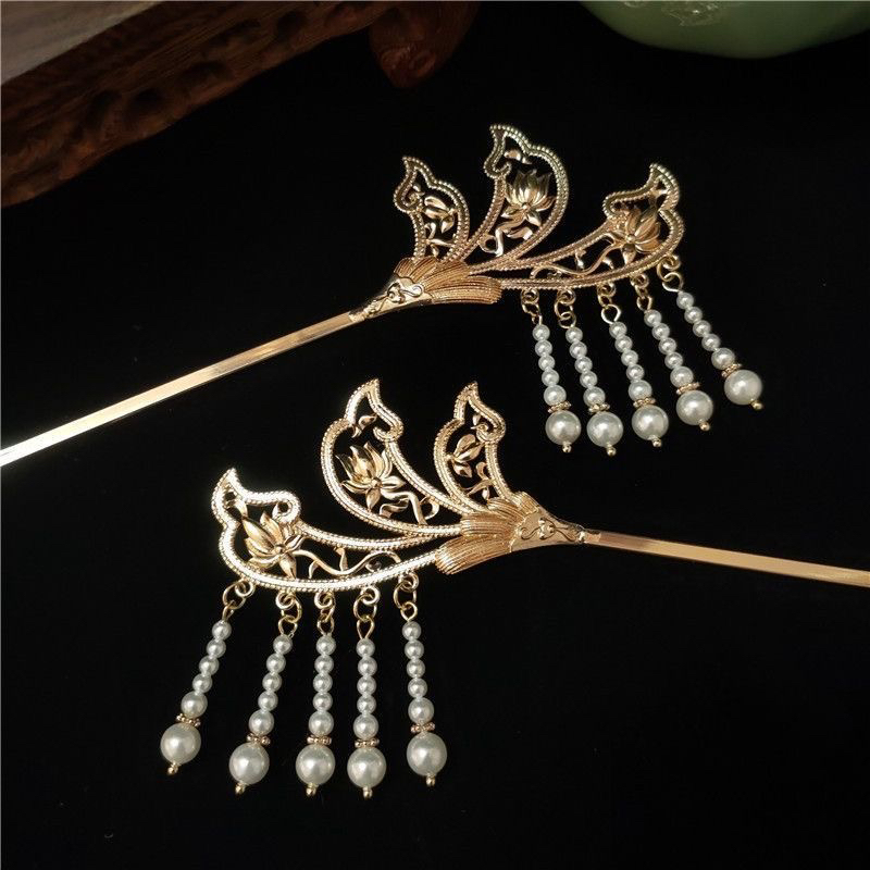 简约古风珠子流苏盘发发簪女高级感小众扎头发簪子新中式兰花头饰