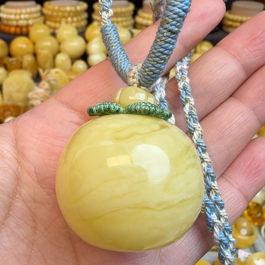 琥珀未镶嵌套链天然虎皮妖花蜜蜡墩子，