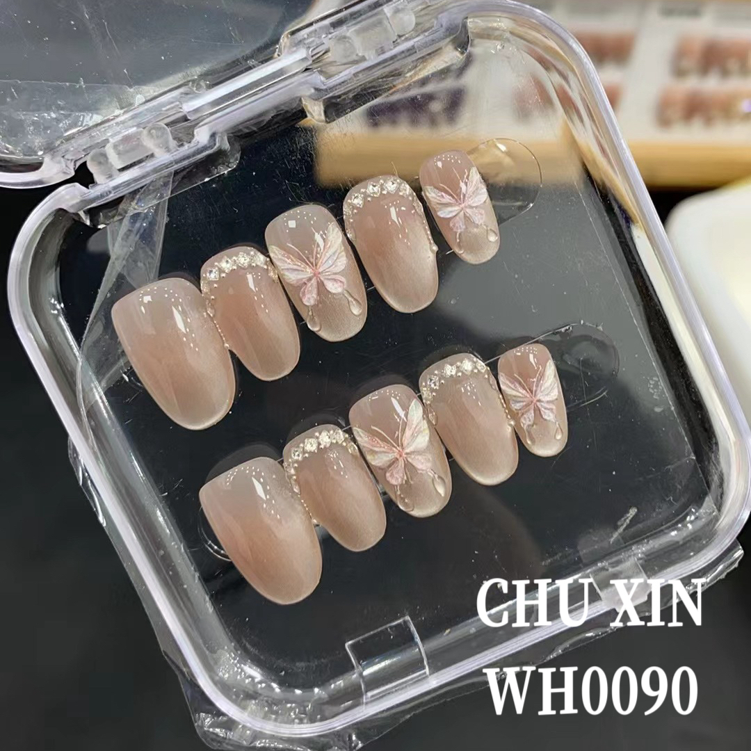 【WH0090蝶王清新】纯手工穿戴甲夏日清新美甲可拆卸气质显白新款