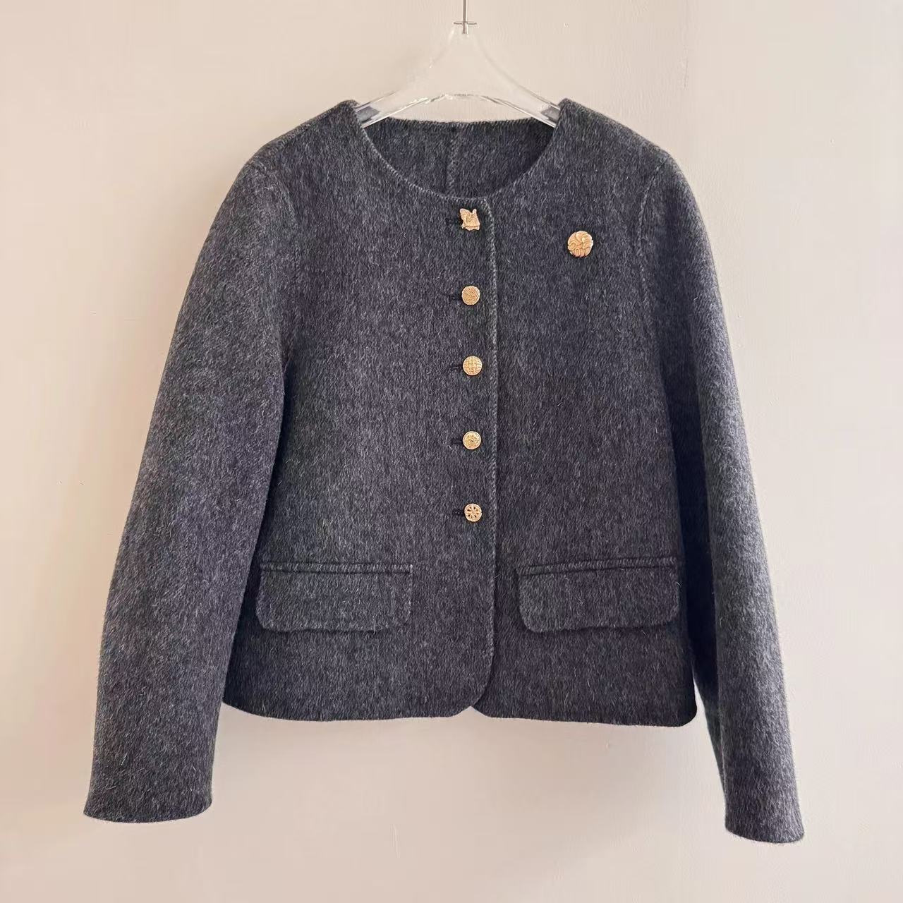 5505新品双面羊绒女装气质纯色毛呢外套长袖羊毛小香风