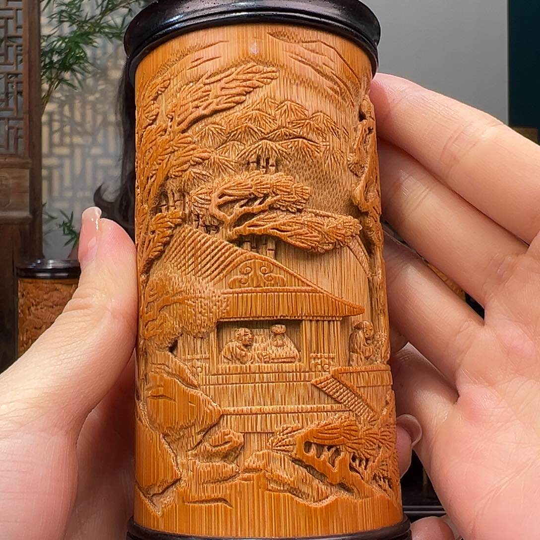 竹竹雕秋声赋茶叶罐