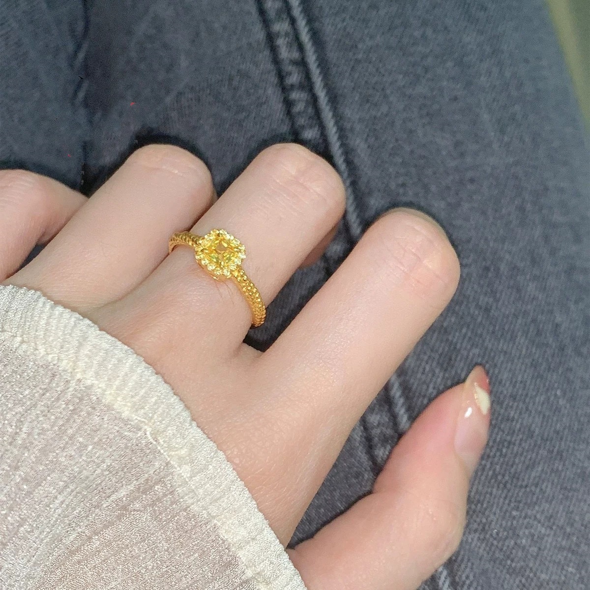 【矿金手作】  方糖戒指 新款指 环车花 感复古小众轻奢 女士简约