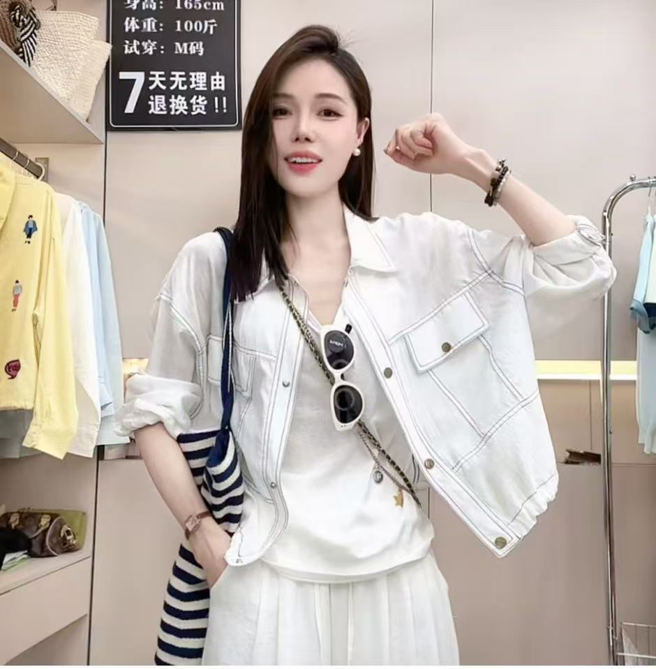 2025年夏防晒衣翻领衬衫短外套抽绳显瘦休闲8818