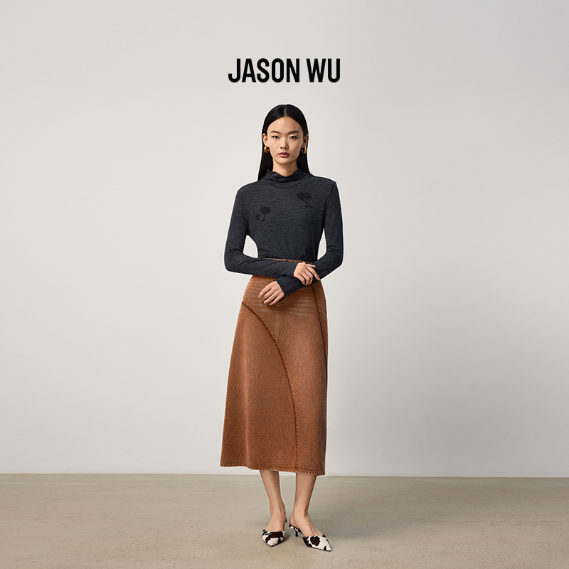 JASON WU2025秋季新款巴恩风设计感解构分割修身牛仔半身裙长裙女