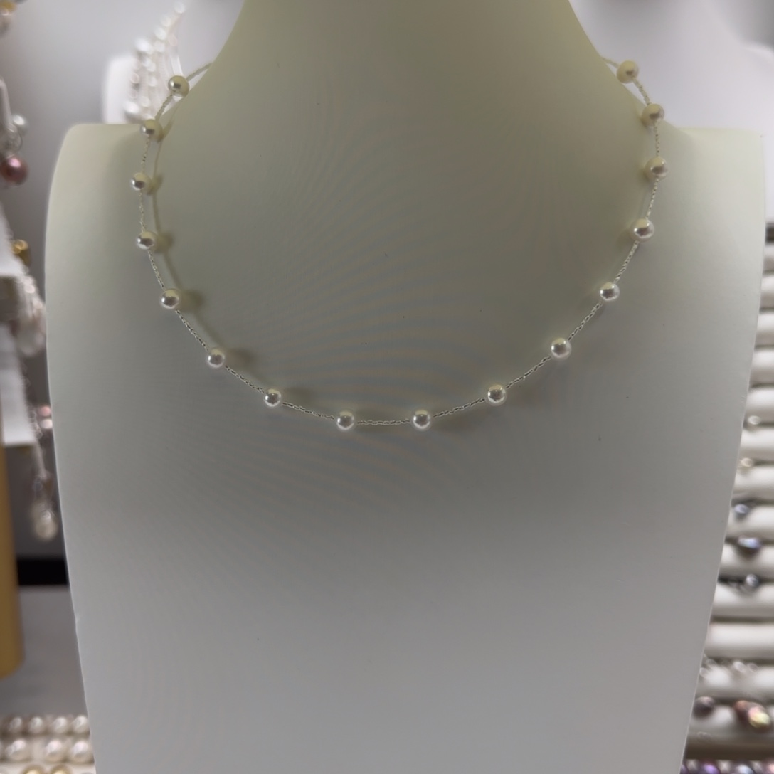 海水珍珠项链银S925镶嵌大珠子淡水小珠海水