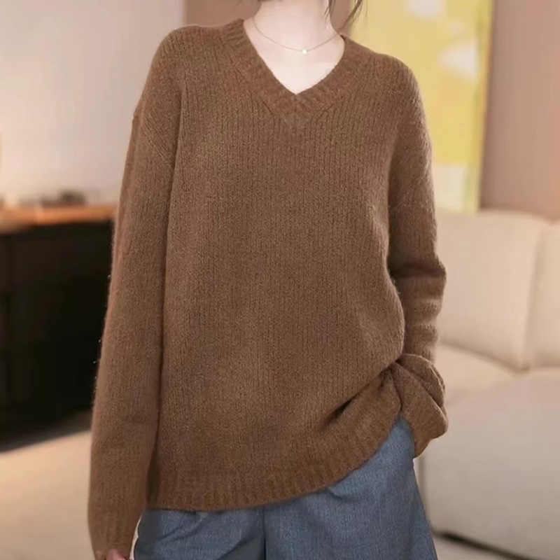 【专柜品质】秋冬新款时尚慵懒宽松v领打底针织衫毛衣摩登猫1399758