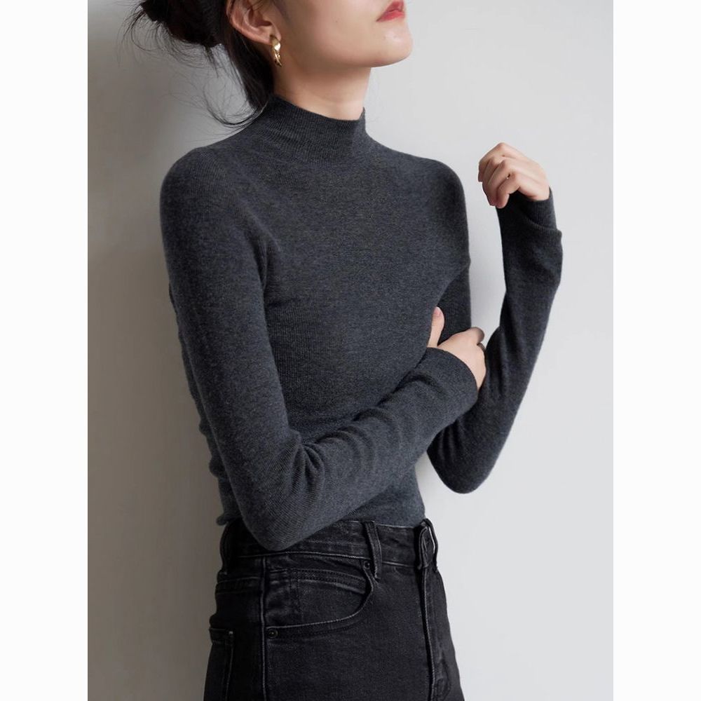 针织毛针织衫女士春秋半高领毛衣针织衫上衣修身显瘦