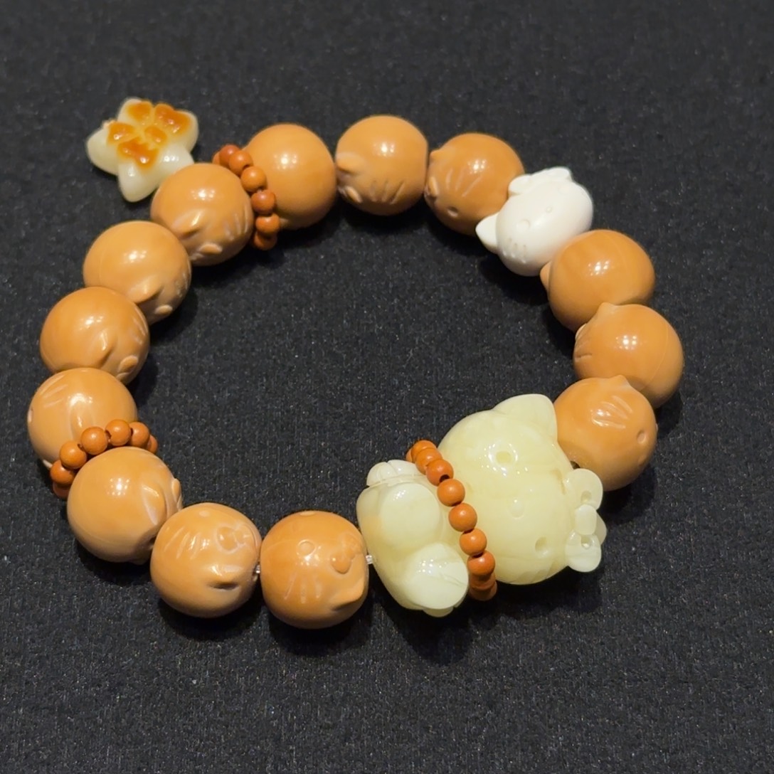 琥珀未镶嵌珠宝奇石KT猫手串（微微瑕）